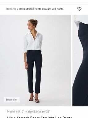 Quince Navy Pull on Pointe Pants. Very stretchy. Slightly flared ankle